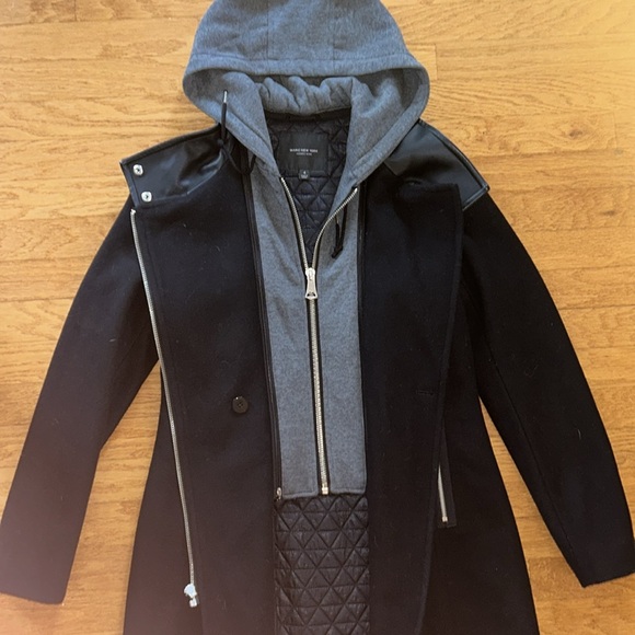 Marc New York Black Coat Wool Sweatshirt Hood Midi Women’s US Size 4 Small - Picture 4 of 12